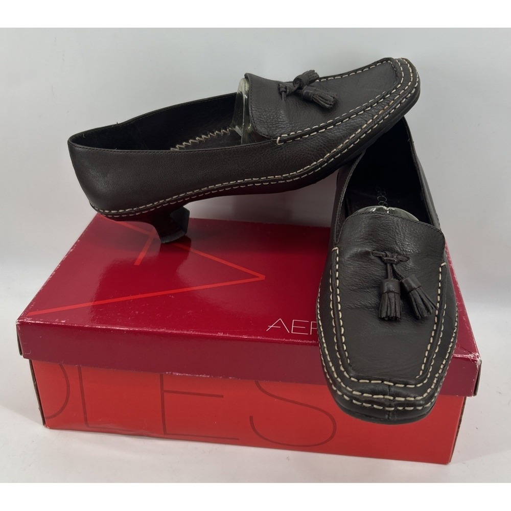 Aerosoles Front Tower‎ Brown Leather Kitten Heel Slip On Pumps Women's 7B NIB